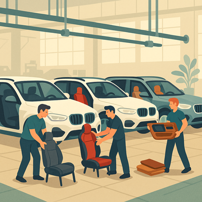 BMW factory assembling X3 cars with different trim packages