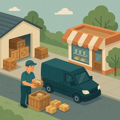 Delivery service moving goods between a warehouse and a store