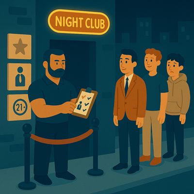 Club bouncer checking entry rules