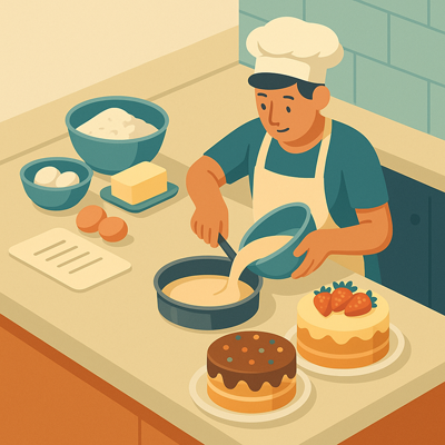 Cake being made with fixed steps and custom decoration